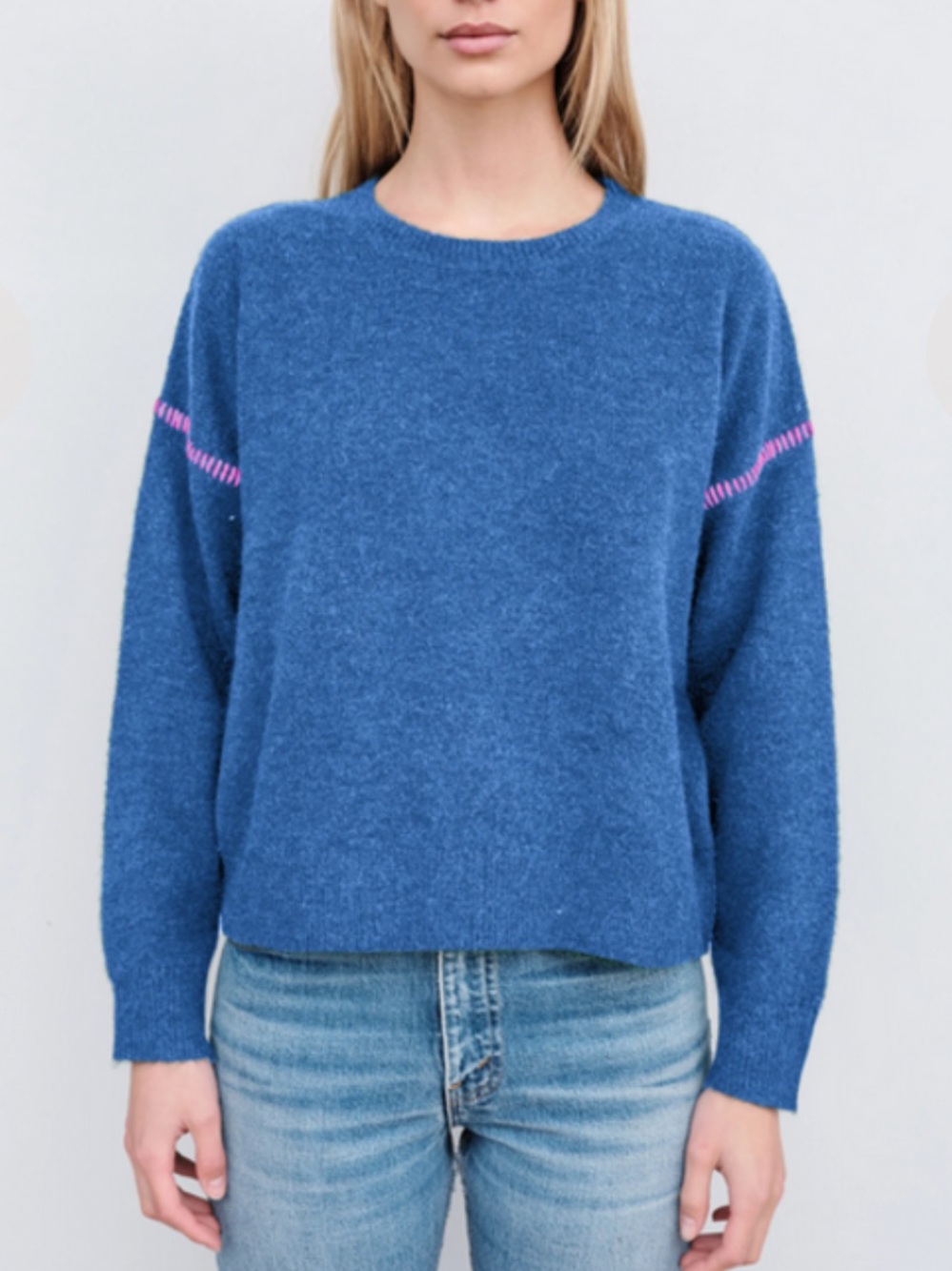 Sundry royal blue pink stitching baseball stitch sweater - size 3 (small/medium)